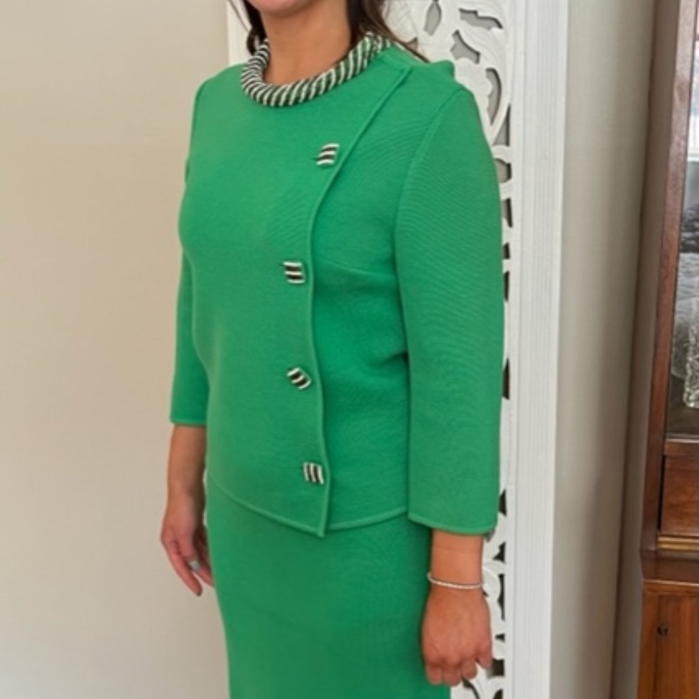 Vintage Kelly Green Skirt Suit with Beaded Collar 40's 0r 50's Era